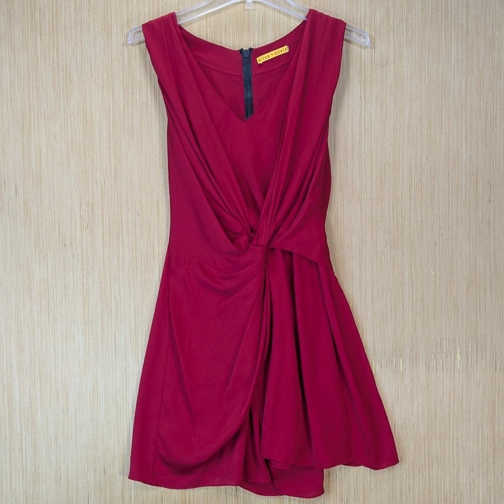 Alice + Olivia Party Glam Event Quiet Luxury Chic Red Draped Mini Dress XS